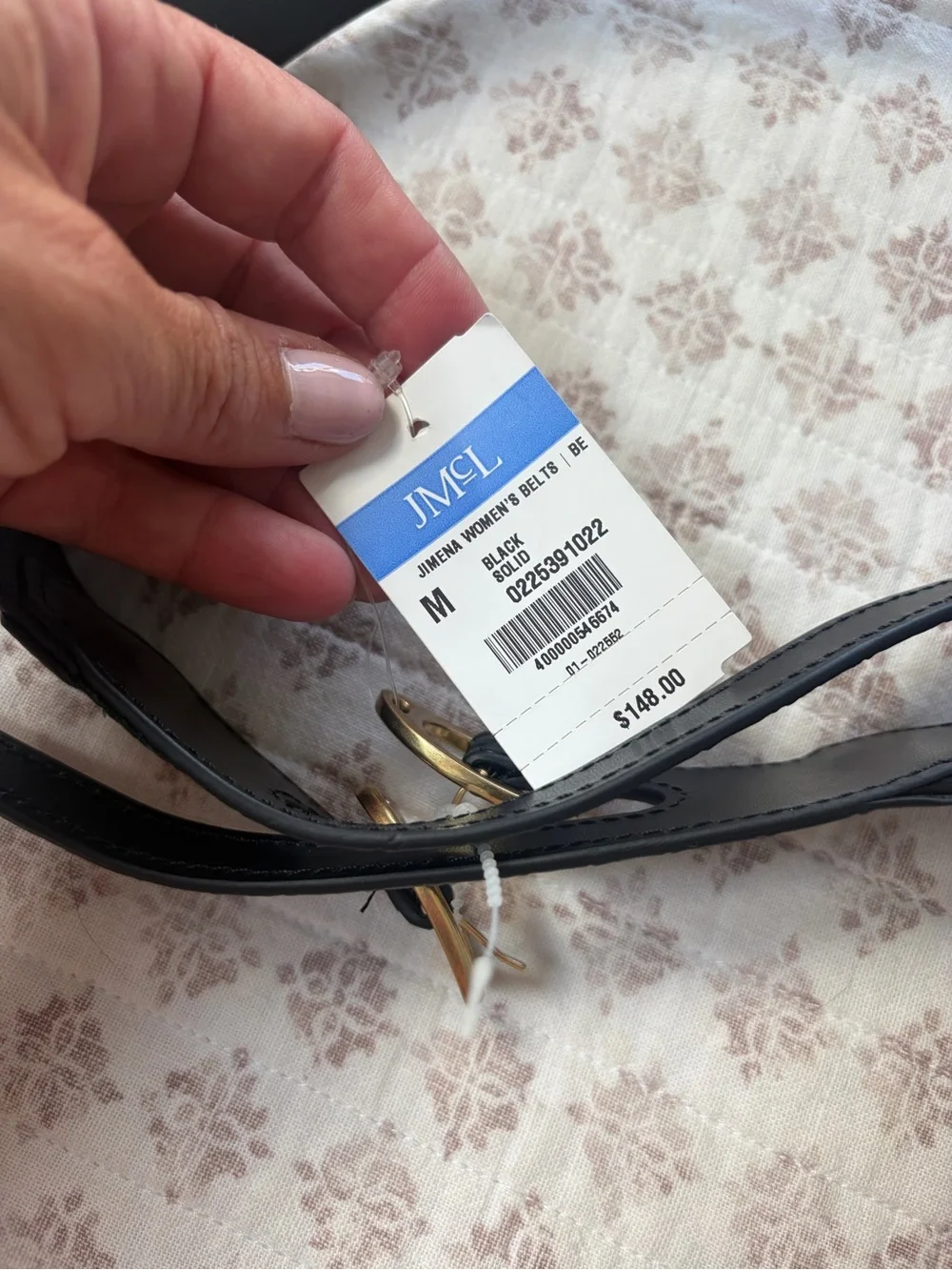 J. McLaughlin Black Croc-Embossed Leather Belt with Gold Buckles
